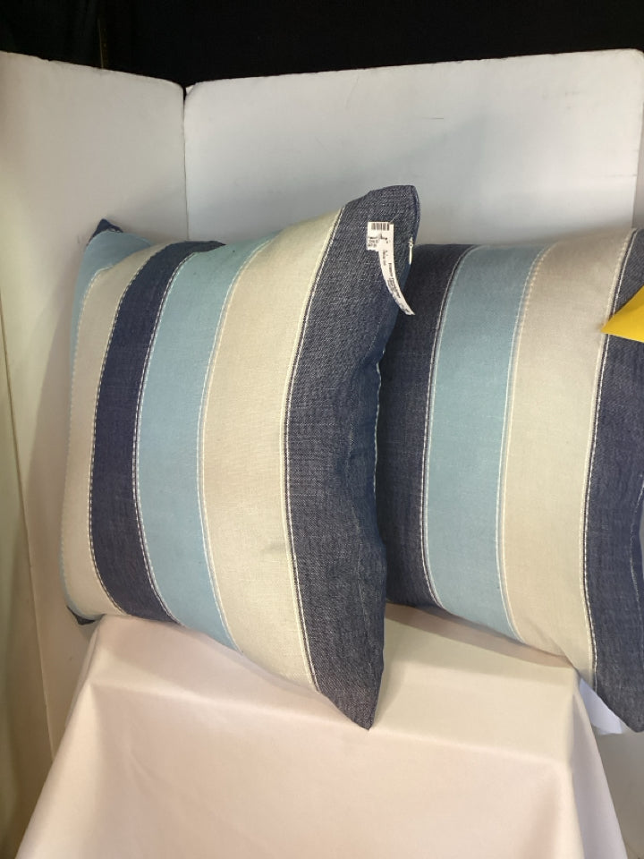 Beige/Blue Polyester Striped Down Filled Pillow Set