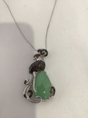 Green/Silver Peacock Necklace