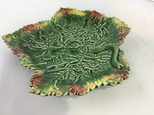 Fall Green/multi Ceramic Plate Leaf Holiday Item