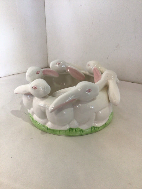 Easter White/Pink Ceramic Bunnies Bowl