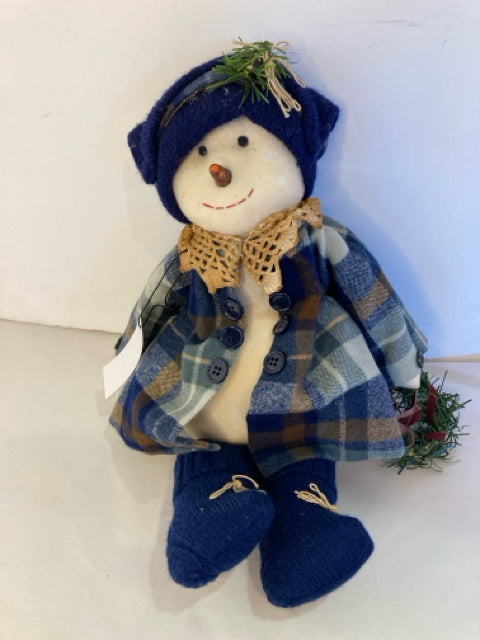 Blue/White Cotton Stuffed Snowman Girl Holiday Item