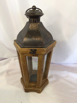 Tealight Brown Wood/Metal Lantern