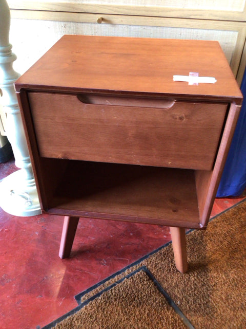 Mid-Century Wood Shelf on Bottom Nightstand