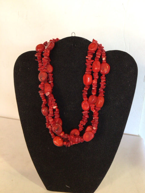 Red 3 Strand Necklace