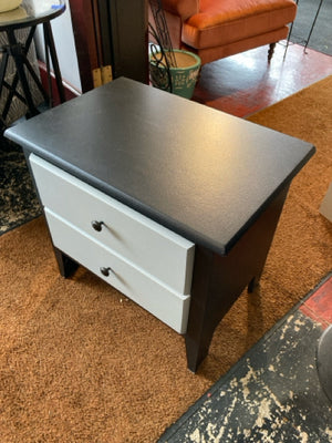 Wood Painted 2 Drawer Black/Gray Nightstand