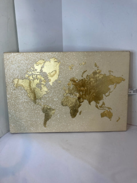 Cream/Gold Canvas Map Stretch Canvas Art