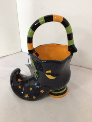 Halloween Black/Orange Ceramic Witch Shoe Holiday Item