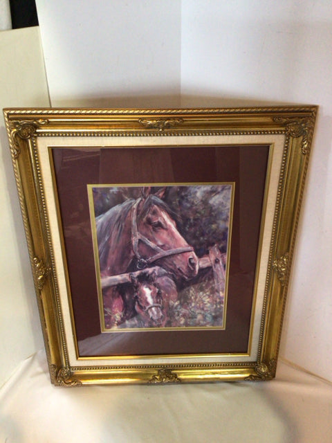 Signed Brown Horses Framed Art