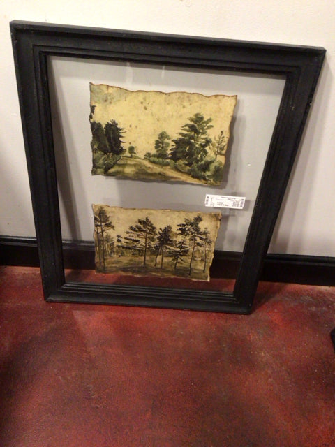 Signed Window Green/White Flowers Framed Art