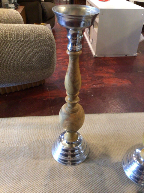 Tan/Silver Mix Wood Candleholder(s)