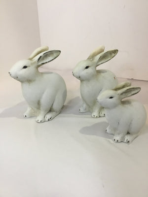 Set of 3 Cream Ceramic Bunnies Figurine