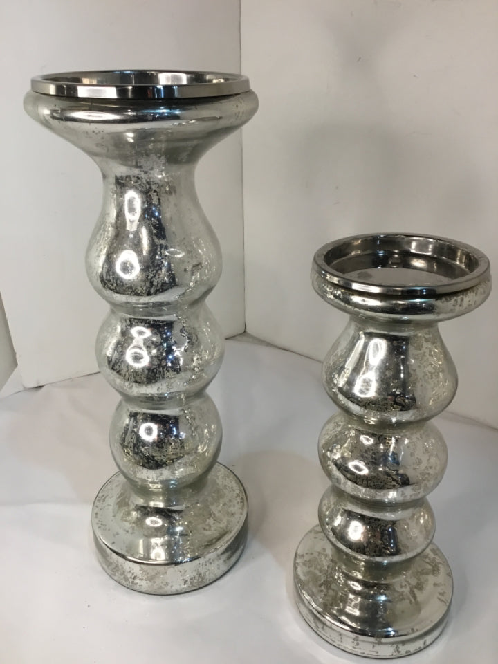 Pair Mercury Glass Pillar Candle Sticks