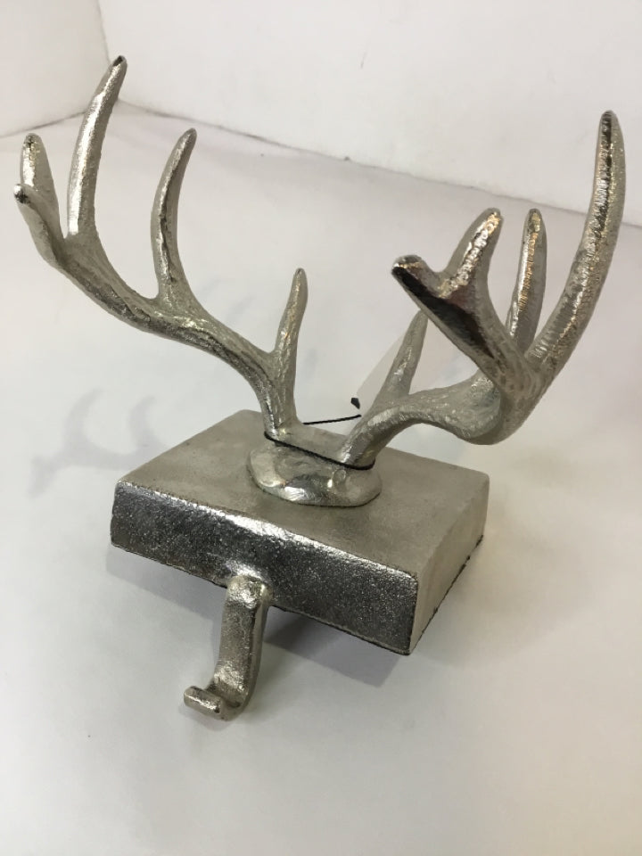 Stocking Hanger Silver Metal Antlers Holiday Item