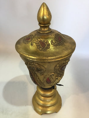 Ornate Resin Pedestal Lidded Gold Box