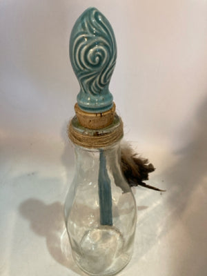 Funky Clear/Aqua Glass Feather Bottle