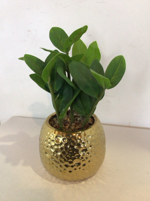 Gold/Green Plastic Faux Plant