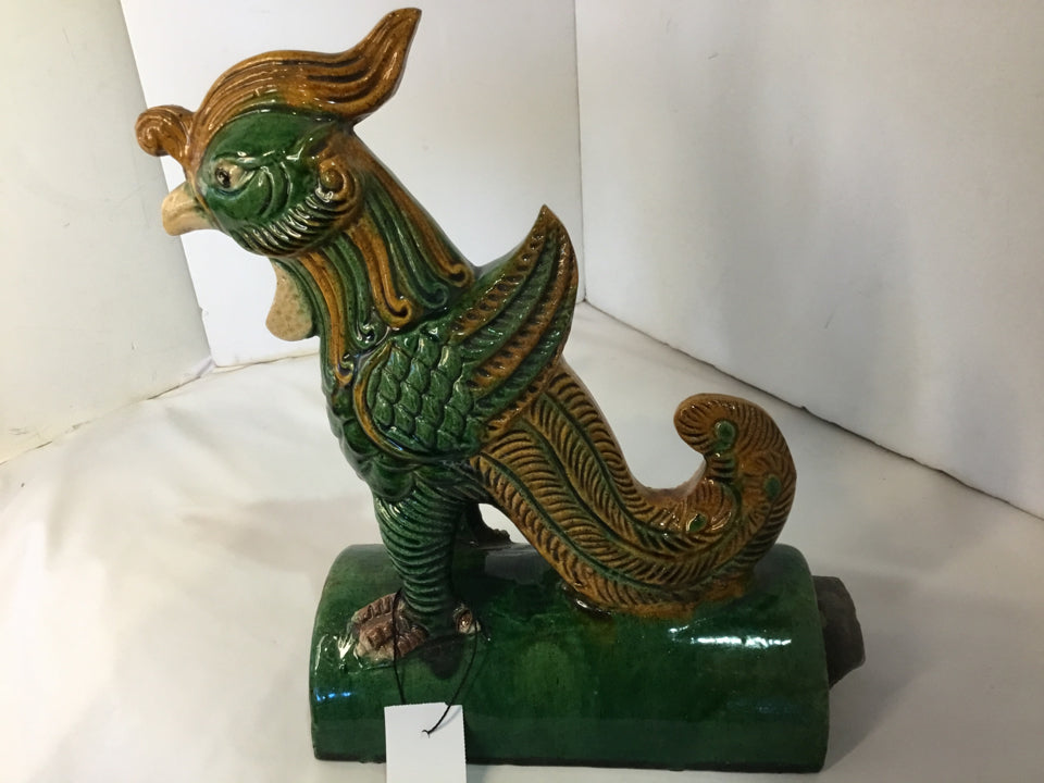 Oriental Green Ceramic Bird Sancai Glaze Statue
