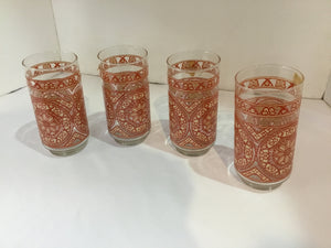 Vintage Set of 4 Clear/Red Glass Glasses