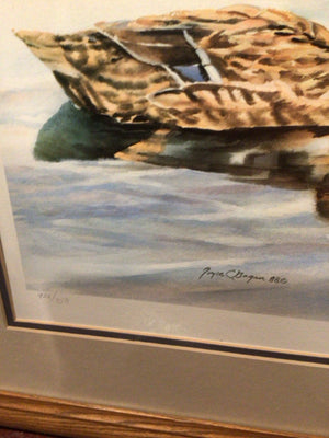 Traditional Blue/Brown Duck Signed Framed Art