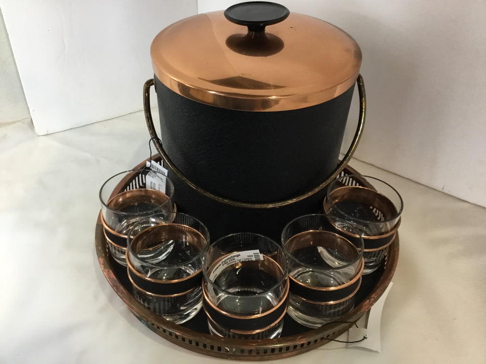 Serving Set Copper Copper w/glasses Ice Bucket