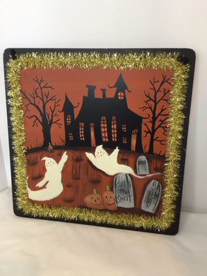 Fall Wood Haunted House Halloween Orange/Black Wall Decoration