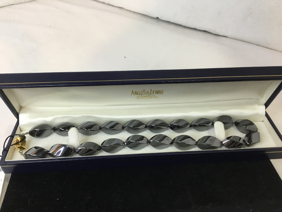 Silver Beaded Hemotite Necklace