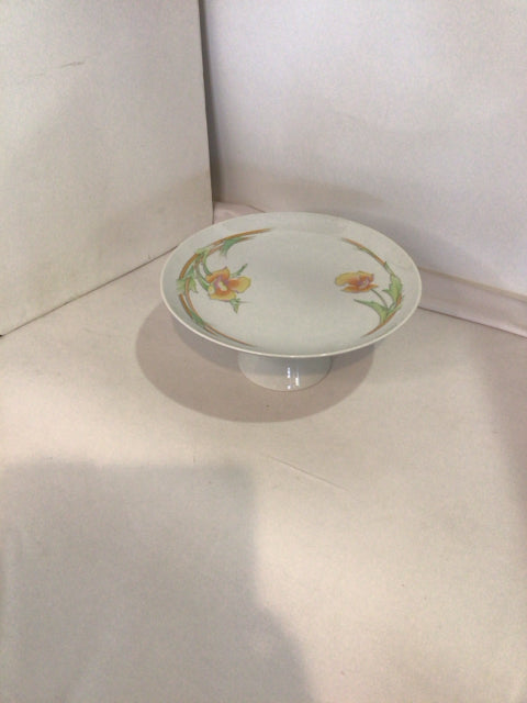 Toscany Collection White/Yellow Flower Cake Plate/Stand