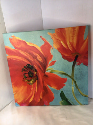 Blue/Orange Poppies Stretch Canvas Art