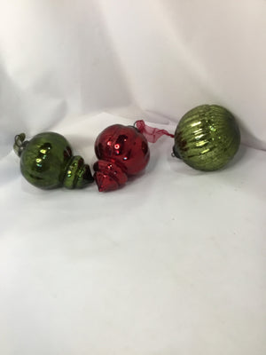 Ornament Red/Green Glass Bag of 3 Holiday Item