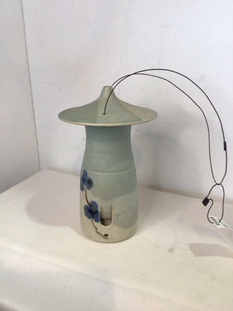 Hanging Gray/blue Ceramic Bird Feeder
