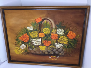 Brown/Orange Flowers In Basket Framed Art