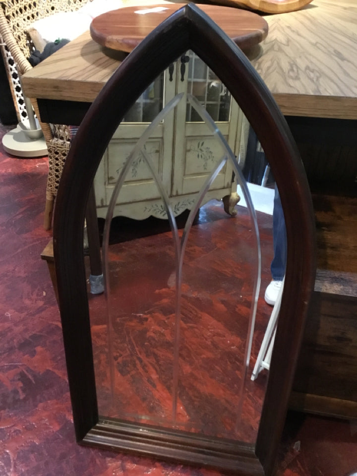 Vintage Arch Brown Wood Mirror