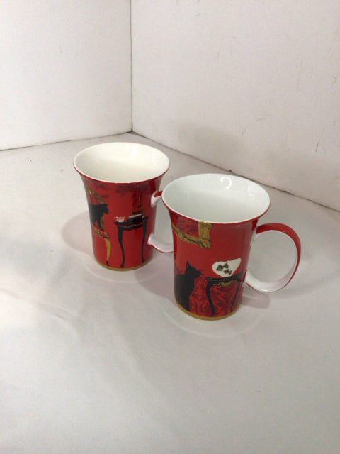McIntosh Pair Red Bone China Cats Mug Set