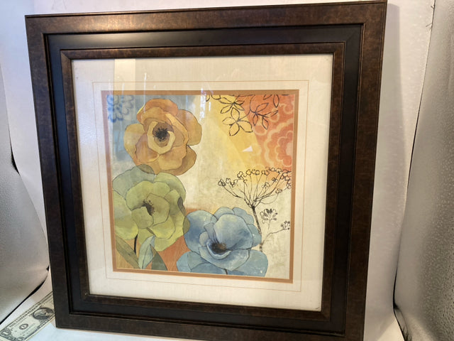 Blue & Green Flowers Framed Art