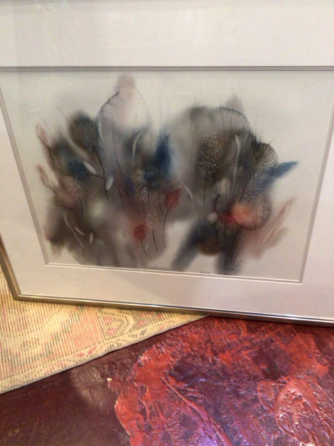 White/Gray Floral Framed Art