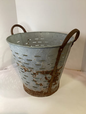 Vintage Gray Stainless Steel Olive Bucket