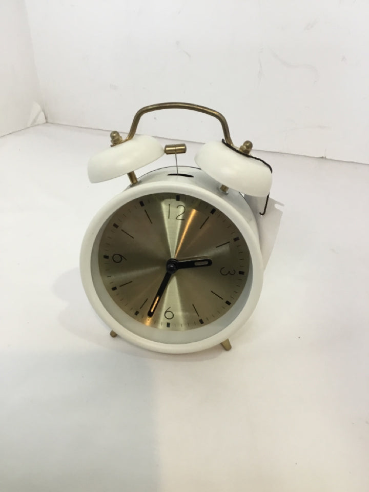 Alarm White Metal Battery Operated Clock