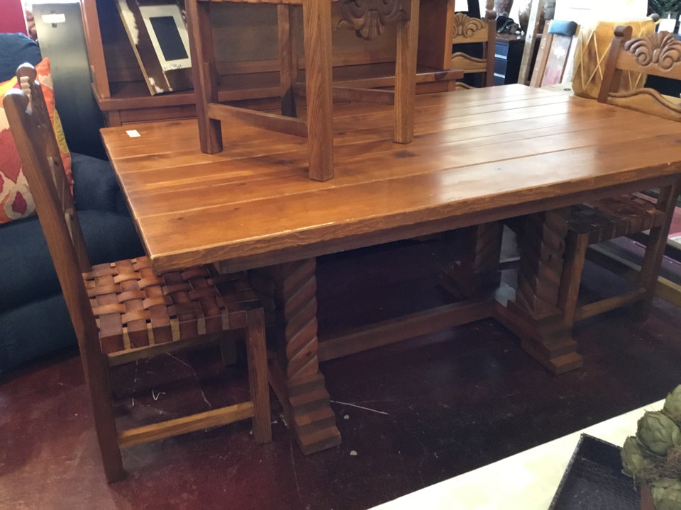 Rustic Dining Wood 4 Chairs Brown Table