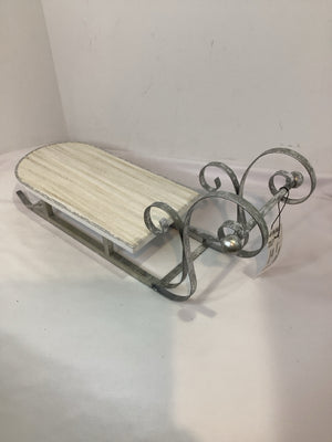 Sled Silver/White Metal/Wood Holiday Item