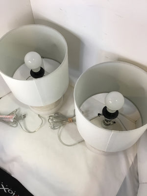 Pottery Barn Pair White/Gray Ceramic Two Toned Lamp Set