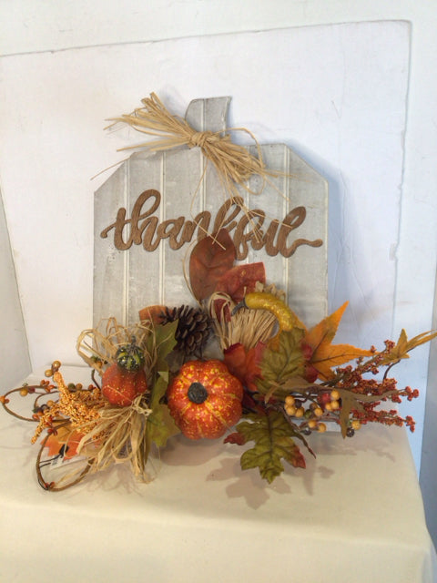 White/Orange Wood Thankful Sign