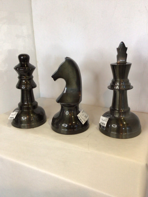 Set of 3 Charcoal Chess Figurine