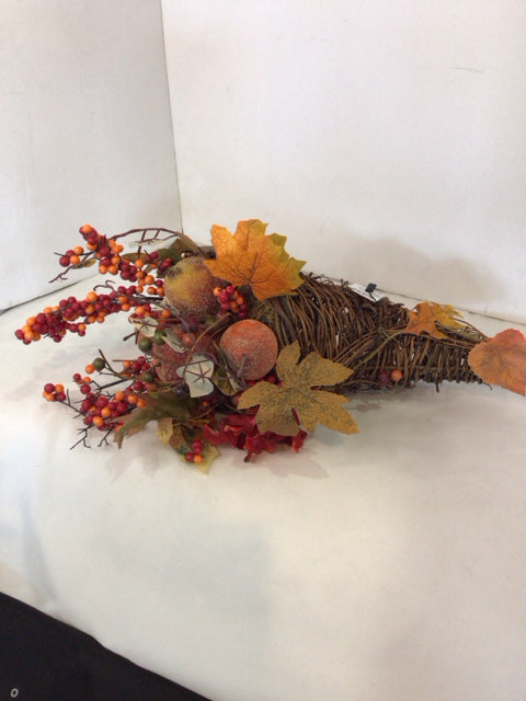 Fall Brown/Orange Wicker Cornucopia Holiday Item