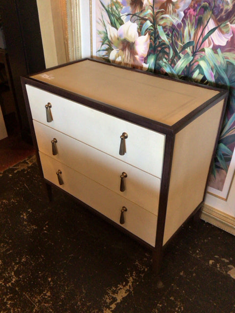 Wood Vinyl Top 3 drawer Brown/Tan Dresser/Chest