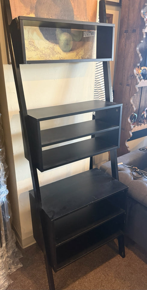 Leaning Black Wood Shelf