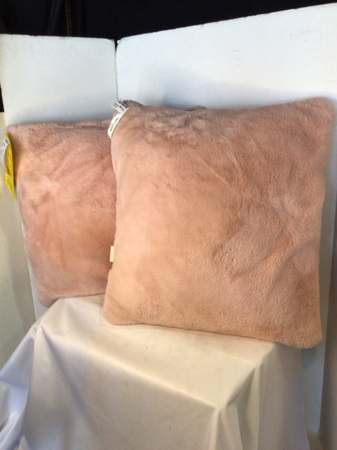 Pair Pink Faux Fur Pillow Set