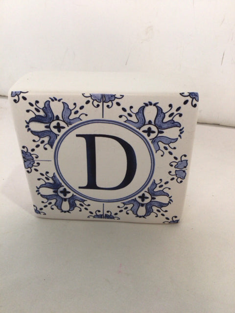 Blue/White Ceramic "D" Statue