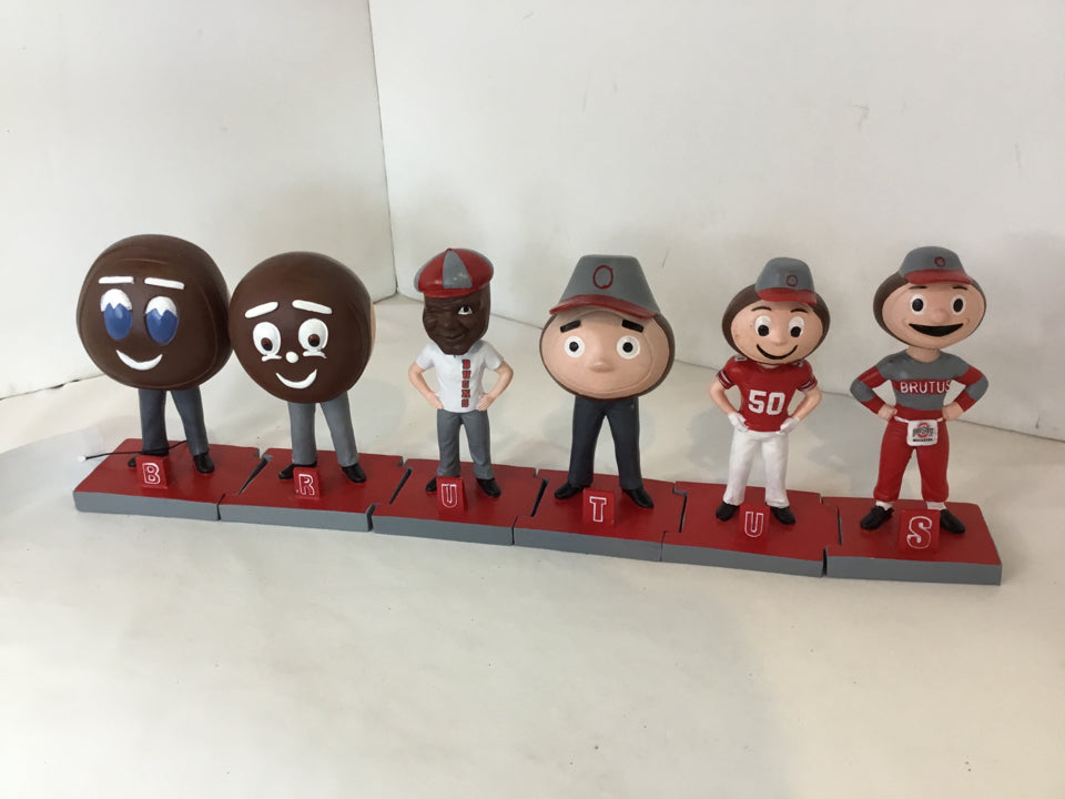 6 Piece Red/Gray Wood Bobblehead Brutus Figurine