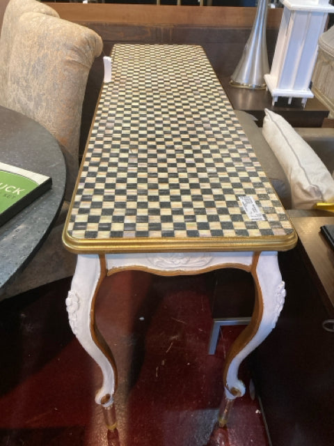 Custom Console Wood Checkerboard Decoupage Black/Cream Table