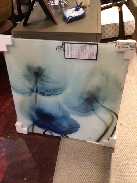 Signed Glass Flowers Blue/Green Wall Decoration Art